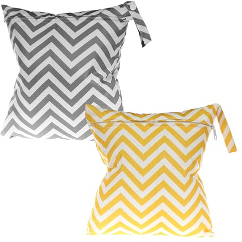 FUIPVGI 2 Piezas Bolsa para Ropa Mojada Bolsa de Almacenamiento,28×30 cm Bolsa para Pañales,Bolsa de Tela para Pañales,para Guardar Pañales Cosméticos Tampones y Ropa Sucia(Gris+ Amarillo)