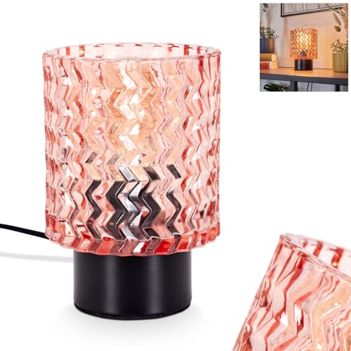 HOFSTEIN Tischleuchte Falgorosa, moderne Tischlampe aus Metall/Glas in Schwarz/Rosa, Leuchte im Vintage/Retro-Design, Schirm aus Glas Ø 11 cm, An/-Auschalter am Kabel, E27, Wohnzimmer, Schlafzimmer