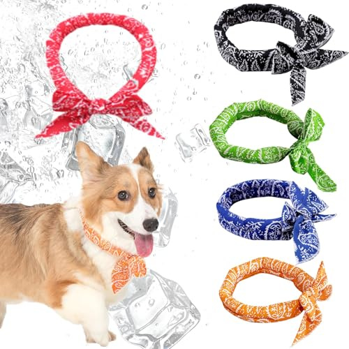 PGKDYC 5Pcs Dog Cooling Bandana, Cooling Scarf, Neck Wrap, Summer Hot Weather (Black, Red, Blue, Green, Pink)