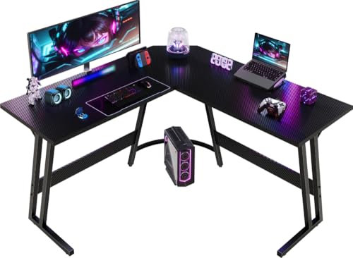 Devoko L Shaped Gaming Desk 120x120x75cm, Corner Computer Desk Large PC Writing Table for Home and Office, Easy to Assemble, Carbon Fibre Black