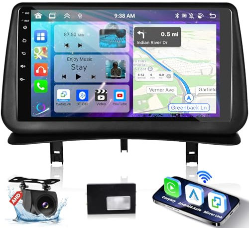 4G&64G 8-Core Podofo 9'' - Radio Bluetooth para Renault Clio 3 2005-2014 Carplay Android Auto Inalámbrico, DSP, WiFi GPS Navi HiFi/RDS/FM, Android 13 Radio 2 DIN con cámara trasera AHD