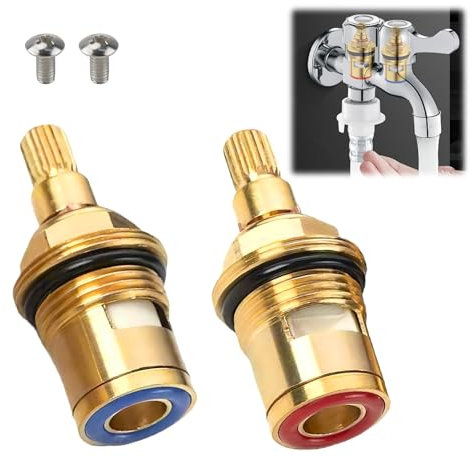 2PCS Brass Tap Valves Cartridge for Kitchen and Bath Faucets 1/2 Inch BSP Thread 20 Splines, 53mm Height SP3561 Compatible with M4 Screw Durable Leak Proof Easy Installation Long Life Cycle
