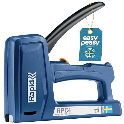 RAPID Grapadora Manual para Madera y Tapicería - Diseño 4-en-1 - Tapicería y Textiles - Grapas, Clavos y Pins - Fabricada en Suecia - Reducción del Esfuerzo en hasta un 50% - Rapid RPC4