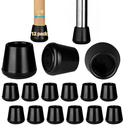 Lot de 12 embouts de pieds de chaise de 2,5 cm, embouts en caoutchouc antidérapants, capuchons de protection pour pieds de tabouret, embouts de rechange pour pieds de chaise pliants, protecteurs de