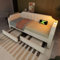 Polsterbett Sofabett 90x200cm mit USB-Type-C Leselicht, Schlafsofa Tagesbett mit 2 Stauraum Schubladen, Kinderbett Jugendbett Bettgestell mit Lattenrost aus Holz, Samt,Ohne Matratze (Beige)
