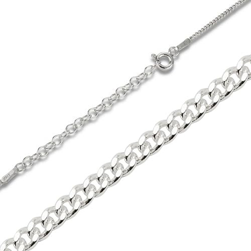 Halskette Damen Silberkette 925 - Verstellbar - Sterling Silber ohne Anhänger - Kette mit Panzerkette , Lange Plattenkette , Sterling Silver Chain , Echte Silberketten , Feine Gliederkette (55)