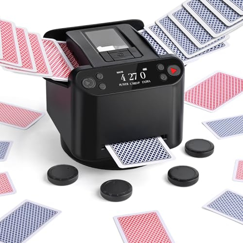 OBLITZON Kartenmischer & Austeiler, 360° Drehung, für 1–2 Decks, 4 Fernbed | Kartenmischmaschine mit verteiler, 2-12 Spieler. Wiederaufladbar. Für Poker, Phase 10. Auto-Stopp. Ideal für Zuhause, Partys