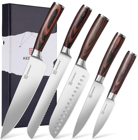 KEEMAKE Kitchen Knife Set 5-Piece - Chef Knife Set with High Carbon Stainless Steel Knives for Kitchen, Japanese Knife Set Ergonomic Handle for Precision Cutting