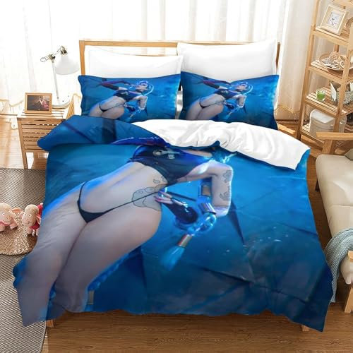 GDEKCIEAS Arcane Bettbezug Set Mädchen Junge Kinder Bettwäschegarnitur 3D Gedruckter Jinx Character Weich Microfaser Bettwäsche Und Kissenbezüge Reissverschluss 3 Teilig Single（140x200cm）