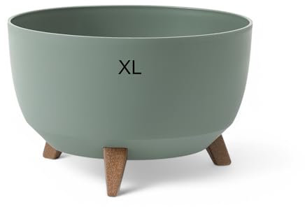 MELTOM Blumentopf mit Füßen aus Kunststoff Schale Rund mit Einsatz Kräutertopf (Grün, XL - 47 cm)