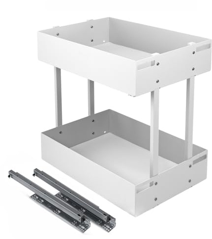 Unterschrankauszug 2 Etagen 25–60 cm Weiß – Softclose Küchenschrankauszug Unterflurführung mit Vollauszug (Möbel 250mm)