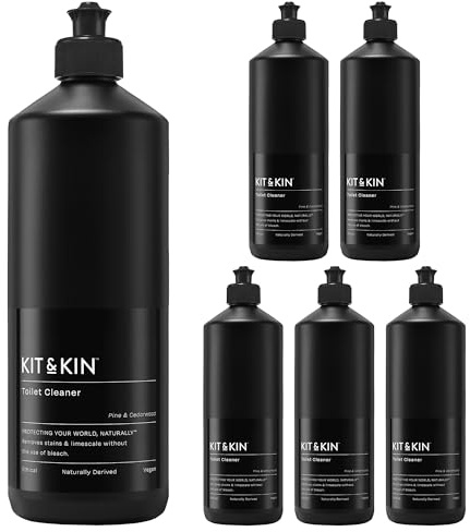 Kit & Kin Eco Toilet Cleaner 6 x 1L Bottles | Non-toxic Bleach Alternative | Removes Limescale and Kills Bacteria | 100% Naturally Derived | No Harsh Chemicals | Made in UK