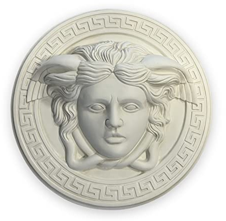 Bavary Handgefertigtes Wandrelief zum Aufhängen Griechisches Wandbild, Antikes Medusa-Design, Handgefertigt, 50 cm, Weiß