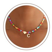 SLOONG Bunte Perlenkette für Frauen Mädchen - Herz Kette Mit Buchstaben | Handgefertigt Boho Perlen Buchstaben Kette Personalisierte Schmuck Geburtstagsgeschenk Geschenke für Damen Kinder Teenager