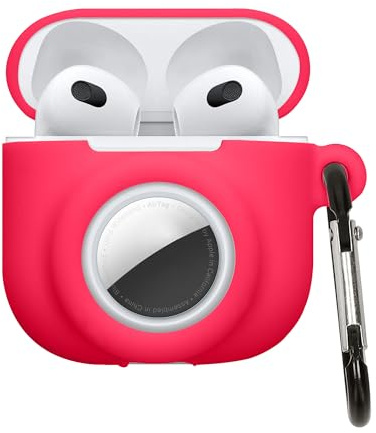 kwmobile 2-in1 Schutzhülle für Apple Airpods 4 Hülle - Kopfhörer Silicon Case kompatibel mit AirTag - stoßfestes Cover mit Karabiner - Neon Pink