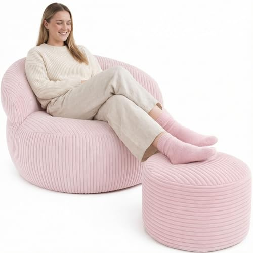 bananair - Repose Pieds Salon - Housse Lavable, Remplissage Mousse - Tabouret Pouf Élégant, Ottoman Pouf Rond Doux & Confortable (50x30 cm, Rose Pâle)