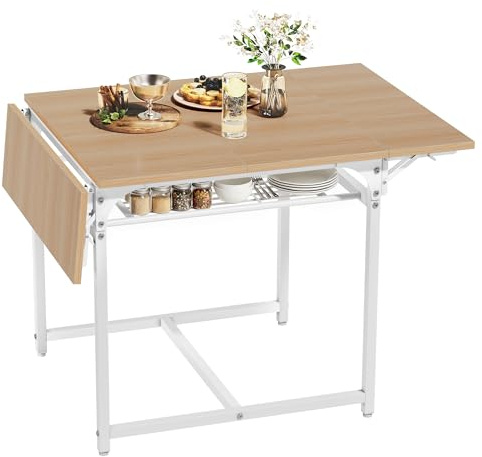 YITAHOME Esstisch Klapptisch ausziehbar 120x80cm Eiche, Weiß mit Regal