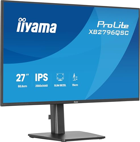 iiyama Prolite XB2796QSC-B1 QHD IPS-Monitor | 68,5 cm, 27, HDMI, USB-C (65W), USB3.2, Lautsprecher, Kopfhöreranschluss, Höhenverstellung, Pivot, VESA, schwarz