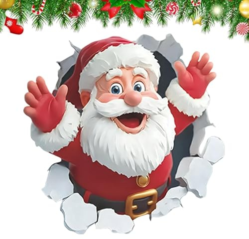 Break Wall Weihnachtsmann Wandaufkleber | Wandtattoo Weihnachtens | Realistische 3D Effekt Weihnachtsaufkleber Selbstklebend | Kreativer Weihnachtsmann Fenster Wandsticker Weihnachtens Deko