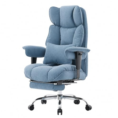 Efomao Desk Office Chair, Big and Tall Fabric Executive Chair with Footrest, High Back Ergonomic Computer Chair, 200KG Heavy Duty Breathable Reclining Plush Padded Desk Chair for Home