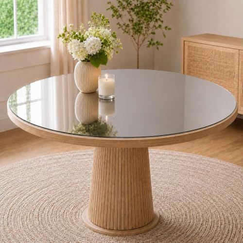 Cristalium Protector de Mesa Redondo de Cristal Espejo Plata 90 cm, Tapa de Vidrio 4 mm con Canto Pulido, Sin Colgador, Fabricado en España