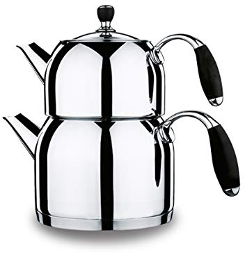 Korkmaz Flora Midi Tea Pot Set/Caydanlik Takim / A118 Teekocher, Edelstahl, Schwarz, 69 x 69 x 69 cm, 4-Einheiten