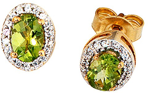 Jobo Damen-Ohrstecker aus 14 Karat 585 Gold mit Peridot Oval und 36 Diamanten