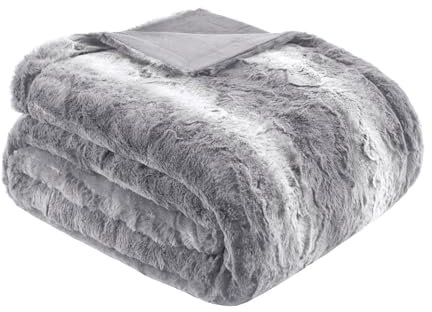 Madison Park Übergroßer Überwurf aus Kunstfell, weich, bequem gebürstet, für Bett, Coach oder Sofa Luxus 60x70 grau