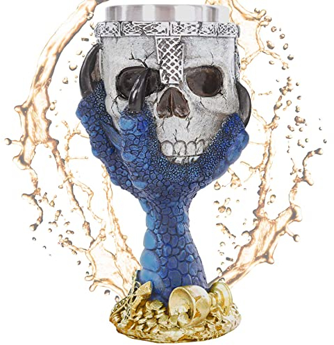 Kelch ''Claw of the Azur Dragon'' - Totenkopf in blauer Drachenklaue - Deko Fantasy