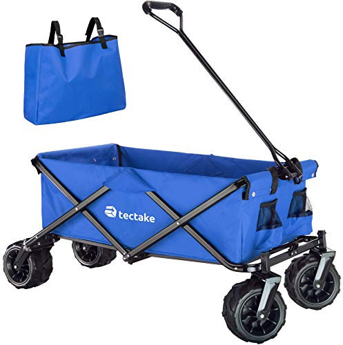 tectake® Carrello Pieghevole, Struttura Robusta in Acciaio per Trasporto con Ruote, 2 Tasche a Rete, Idrorepellente, Carrellino con Ruote Portatutto, Borsa Inclusa - Blu