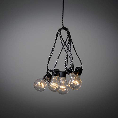 Konstsmide LED Biergartenkette, klar, 10 klare Birnen / 80 bernsteinfarbene Dioden, 24V Innentrafo, schwarz/weißes Textilkabel - 2382-720