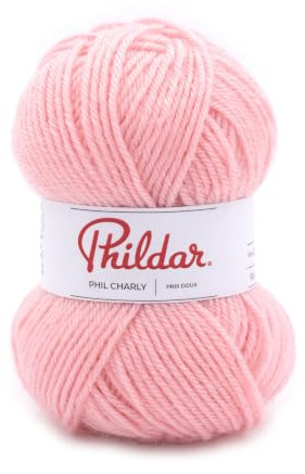 Phildar - Pelote de Laine Phil Charly - Laine à Crocheter et à Tricoter - 100% ACRYLIQUE - Aiguille n°4 - Couleur ROSE