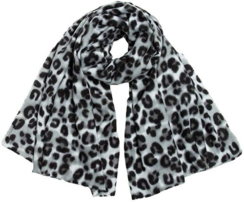 Caspar SC501 weicher warmer Damen XL Schal mit Leo Animal Print, Farbe:grau, Größe:Einheitsgröße