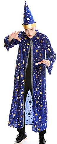 dressmeup Dress ME UP - M-0132 Kostüm Herren Männer Robe Umhang Hut Zauberer Magier Wizard Gr. S/M