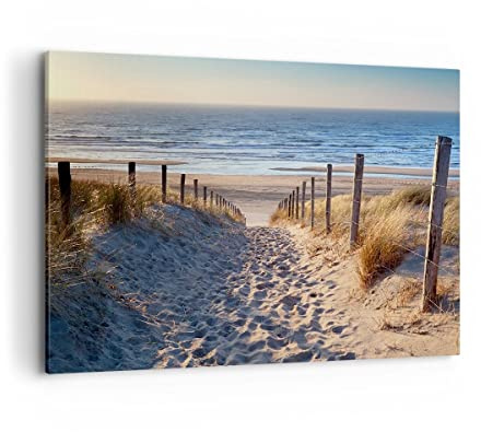 Bilder auf Leinwand 100x70cm Leinwandbild mit Rahmen Meer Strand Düne Groß Wanddeko Bild Schlafzimmer Küche Deko Wandbilder Dekoration Wohnzimmer Wall Decor Canvas Wand Kunstdruck Art AA100x70-3612