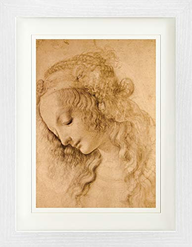 1art1 Leonardo Da Vinci Poster Weiblicher Kopf, Circa 1478 Gerahmtes Bild Mit Edlem Passepartout | Wand-Bilder | Im Bilderrahmen 40x30 cm