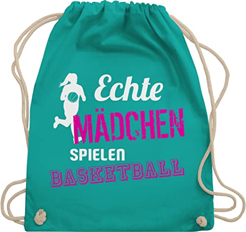 Turnbeutel Rucksack - Trikot Ersatz Training - Echte Mädchen spielen Basketball - Unisize - Türkis - baumwolle beutel stoffbeutel backpack sport bag sportrucksack sporttasche turnsackerl