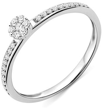 Miore Ring Damen Diamant Verlobungsring Weißgold 9 Karat / 375 Gold Diamanten Brillanten 0.15 Ct, Schmuck