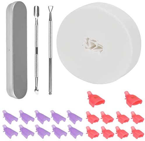 Nagellackentferner Clips Set TIMESETL Teiliges Nagellack-Clip-Set, 20 Nagellackentferner + 1 Nagelhautschieber + 500 Baumwoll-Nagelpads, Zellulose für Nägel, Nagellackentferner