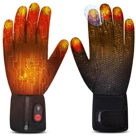 Heated Glove Liners for Men Women,Rechargeable Electric Battery Heating Riding Ski Snowboarding Hiking Cycling Hunting Thin Gloves Hand Warmer (Silicone Grip Liner, X-Small/Small)
