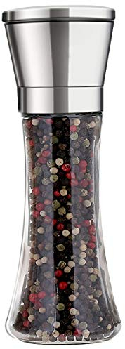 bonris Professional Stainless Steel Salt and Pepper Grinder with Adjustable Coarseness with Five Grinding Level Pepper Mill Grinders Shakers with Silicone Funnel.（Single Package）
