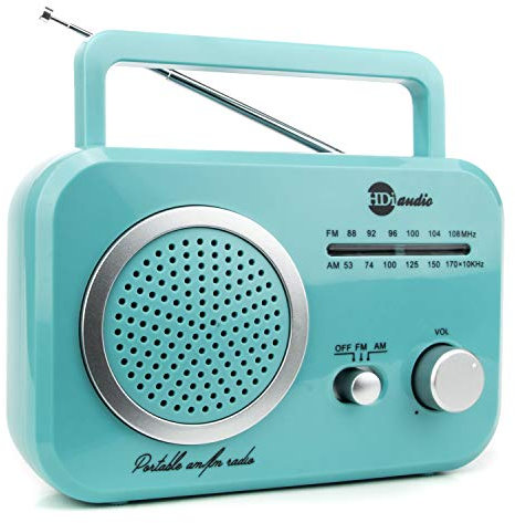 HDi Audio Premium Home Vintage Portable Retro Radio Classic AM/FM Radio with Built-in Speakers, Headphone Jack, Silver, Teal, Turquoise
