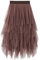 Geagodelia Tüllrock Damen Mädchen Elegant Weich Knielang/Lang Sommerrock Vintage Tütü Rüschen Tüll Rock One Size 36/38/40 F-47737 (Braun)