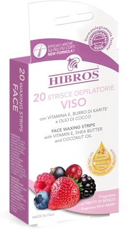 20 Bandes de Cire Visage & Maillot – Petites Zones – Élimination des Poils – Vitamine E – Beurre de Karité – Huile de Coco – Fruits Rouges – Lingettes Nettoyantes Post-Épilation Incluses