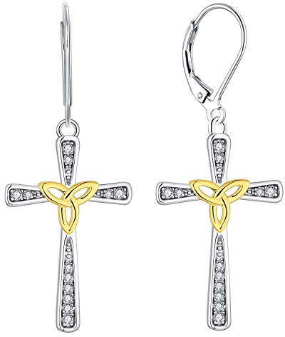 Starnny Jesus Kreuz Ohrringe Silber 925 hängend Damen Creolen 3A Zirkonia Schmuck Geschenke für Frauen