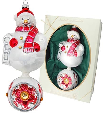 Krebs Glas Lauscha - Christbaumschmuck aus Glas - Doppelform Schneemann mit Reflex - 20 cm - Made in Germany