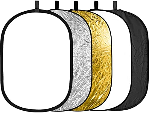 BDDFOTO 60 x 90 cm 5 in 1 Pannello Riflettente Fotografico, Pieghevole Multidisco, per Riprese Foto e Video, Accessori per luci Fotografiche