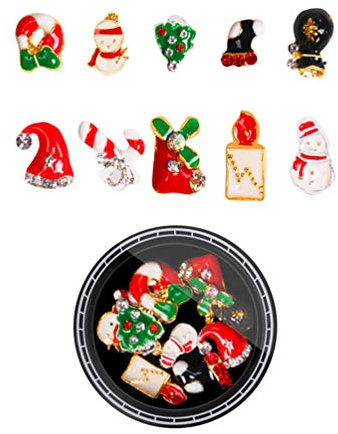 Lurrose 3D Christmas Metal Nail Studs Gems Xmas Nail Crystal Jewels Winter Holiday Stickers Manicure Tips Wraps for Woman Girl Christmas s Art Decoration Supplies Style 4 3 Sets