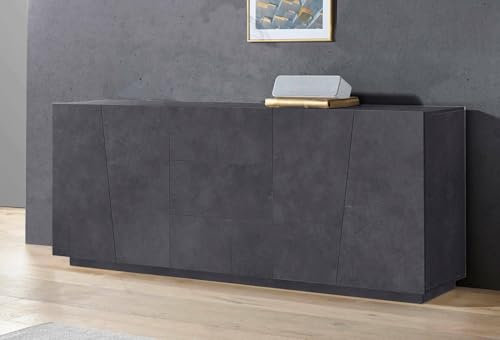 Dmora - Buffet Sven, Buffet de cuisine avec 4 portes et 3 tiroirs, Buffet de salon, 100% Made in Italy, 220x43h86 cm, Ardoise
