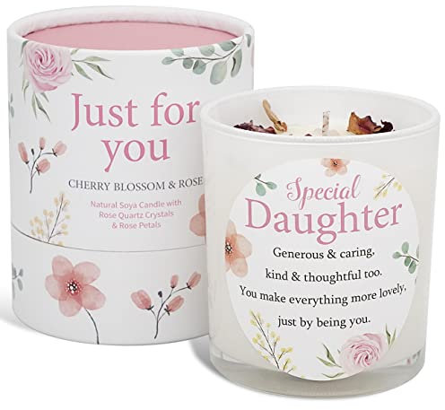 Gemini Gifts Daughter Candle That Makes a Thoughtful Gifts for Daughter and Daughter Gifts - Ideal Christmas and Special Daughter Birthday Gifts SOYA Candle with Rose Quartz and Rose Petals